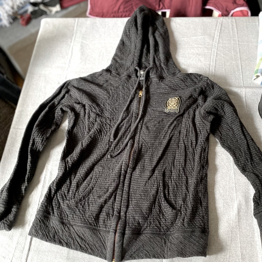 Obey hoodie. Dark grey with black stripes. Still in great condition